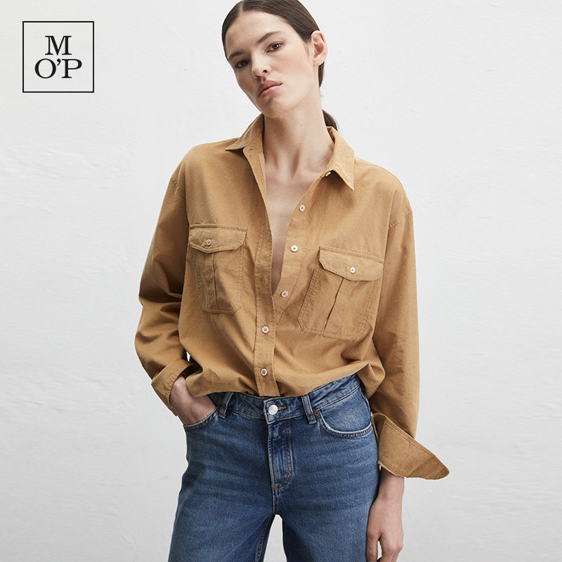 [吉赛尔邦辰同款]MOP25冬季新款百搭纯棉细灯芯绒宽松长袖衬衫女