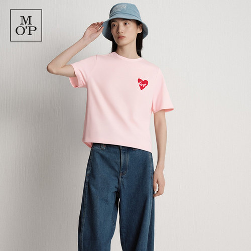Marc O'Polo/MOP夏季新款好看纯棉时尚简约爱心印花短袖T恤女上衣 - 图3
