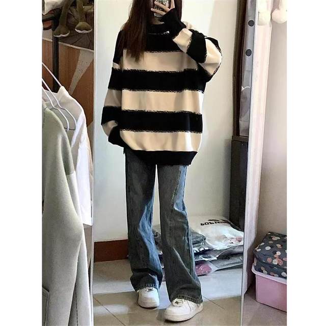 Oversize thin hooded striped women's