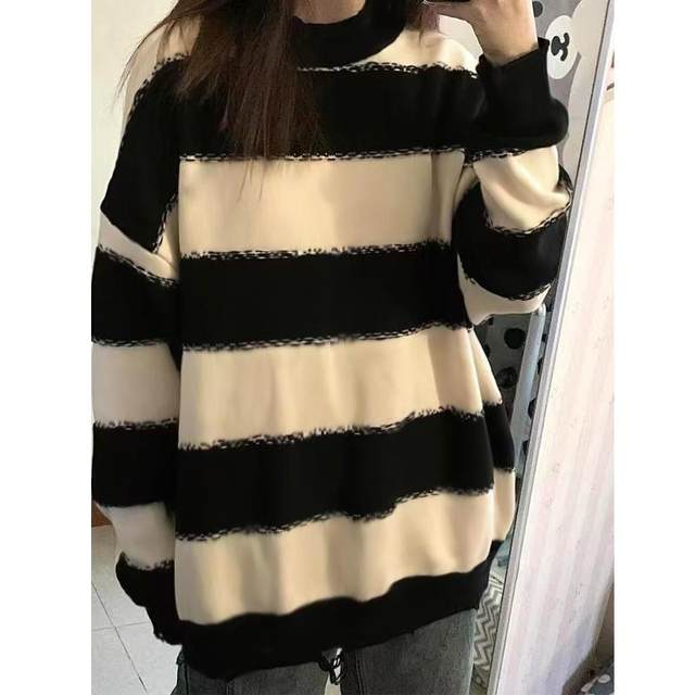 Oversize thin hooded striped women's