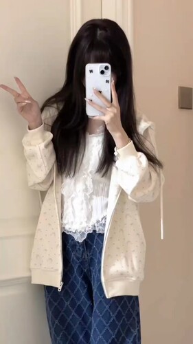 碎花连帽卫衣女春秋oversize薄款外套港味复古chic慵懒开衫上衣 - 图3