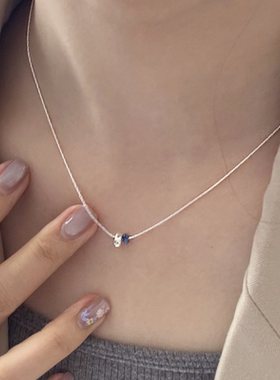 S925银项链迷你天然石甜甜圈银环竹节项链简约小众时尚百搭锁骨链