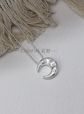 「星月夜」S925通体纯银月牙项链镶锆石ins简约小众女项链2025新