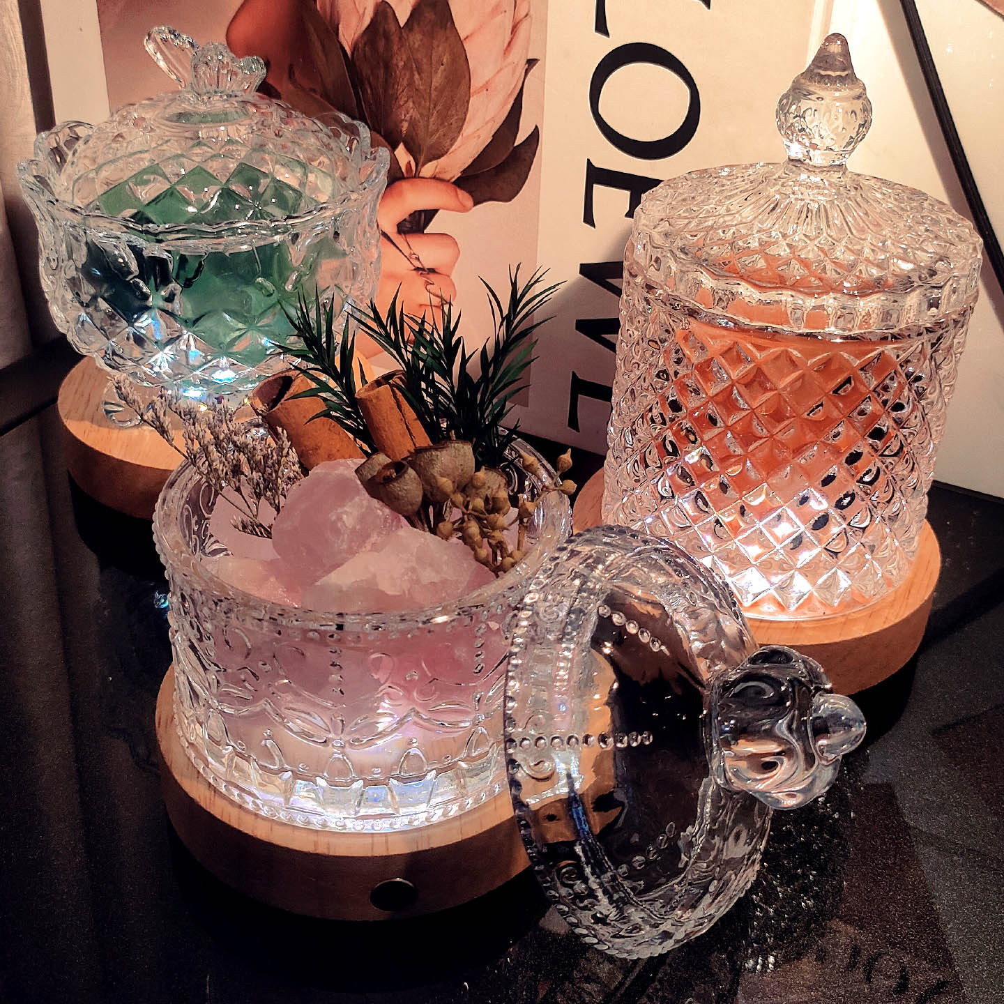 天然水晶石香薰无火持久香氛玻璃皇冠扩香晶石容器桌面摆件小夜灯,淘宝优惠券,粉丝福利购,淘宝优惠卷