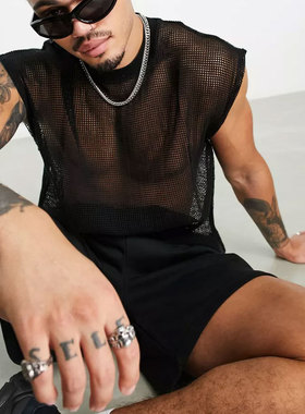 夏季白色镂空吸睛男士背心