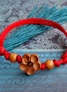 桃核胡篮猪惊骨编织红绳桃木梅花手链女士儿童本命年防惊吓手脚链
