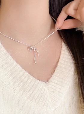 丝带蝴蝶结项链女2024年新款小清新轻奢ins小众高级感锁骨链配饰