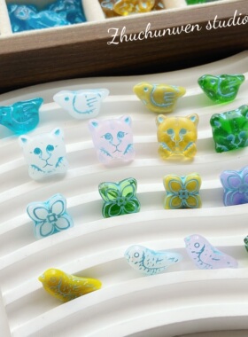 描蓝小鸟捷克琉璃十字花猫猫头