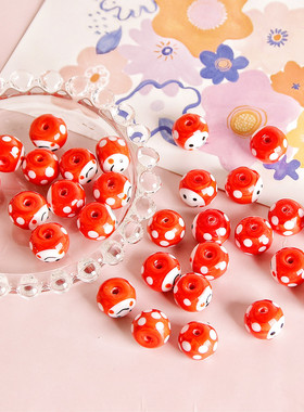 红色圆波点直孔串珠琉璃笑脸百搭