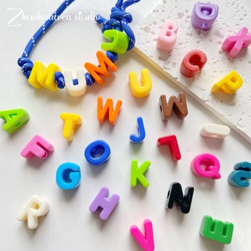 字母珠大孔字母彩色配件串珠材料饰品配件手工挂绳伞绳挂件配饰珠 - 图1