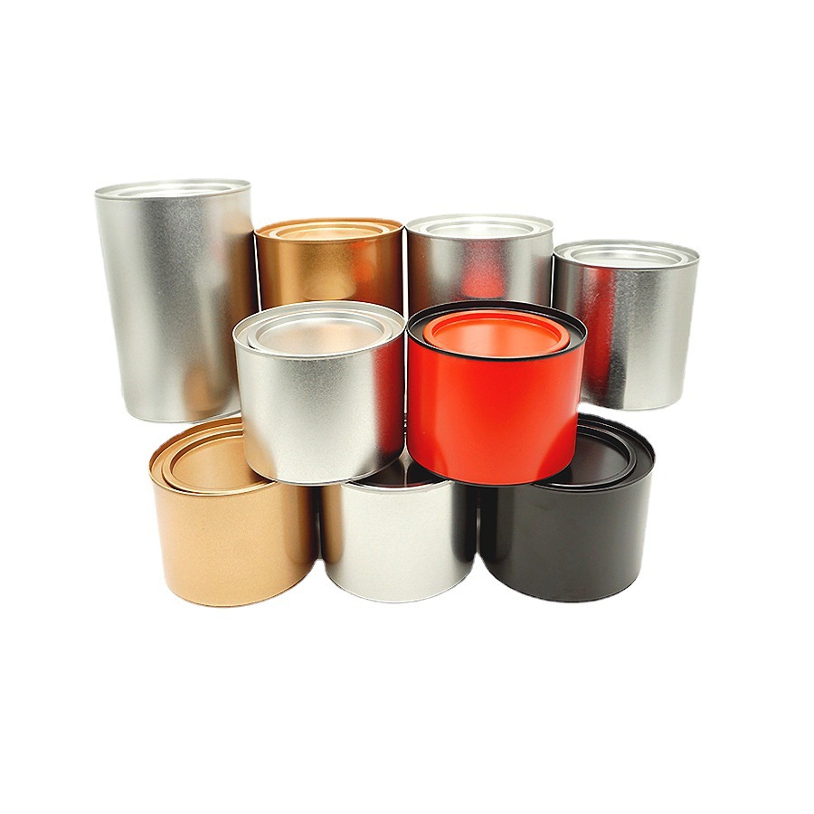 铁罐金属圆形茶叶罐扣底带密封纸磨砂马口铁罐纯色茶叶包装铁盒 - 图3