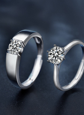 925純銀情侣戒指女男一对不掉色可调节对戒高级感莫桑石六爪戒指