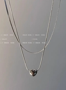 轻奢小众钛钢双层叠戴爱心项链时尚百搭气质高级感桃心吊坠蛇骨链
