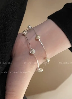 韩系爆款满天星双层珍珠手链女轻奢小众设计感手串百搭气质手饰品