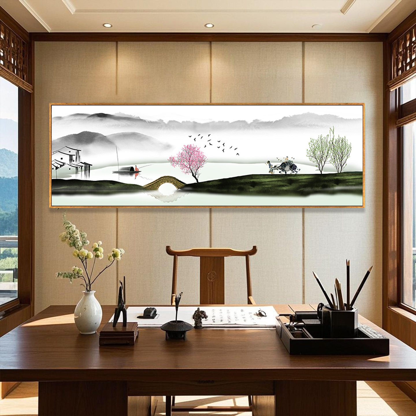 客厅沙发背景墙电视墙壁画新中式挂画山水画茶室禅意办公室装饰画 - 图2