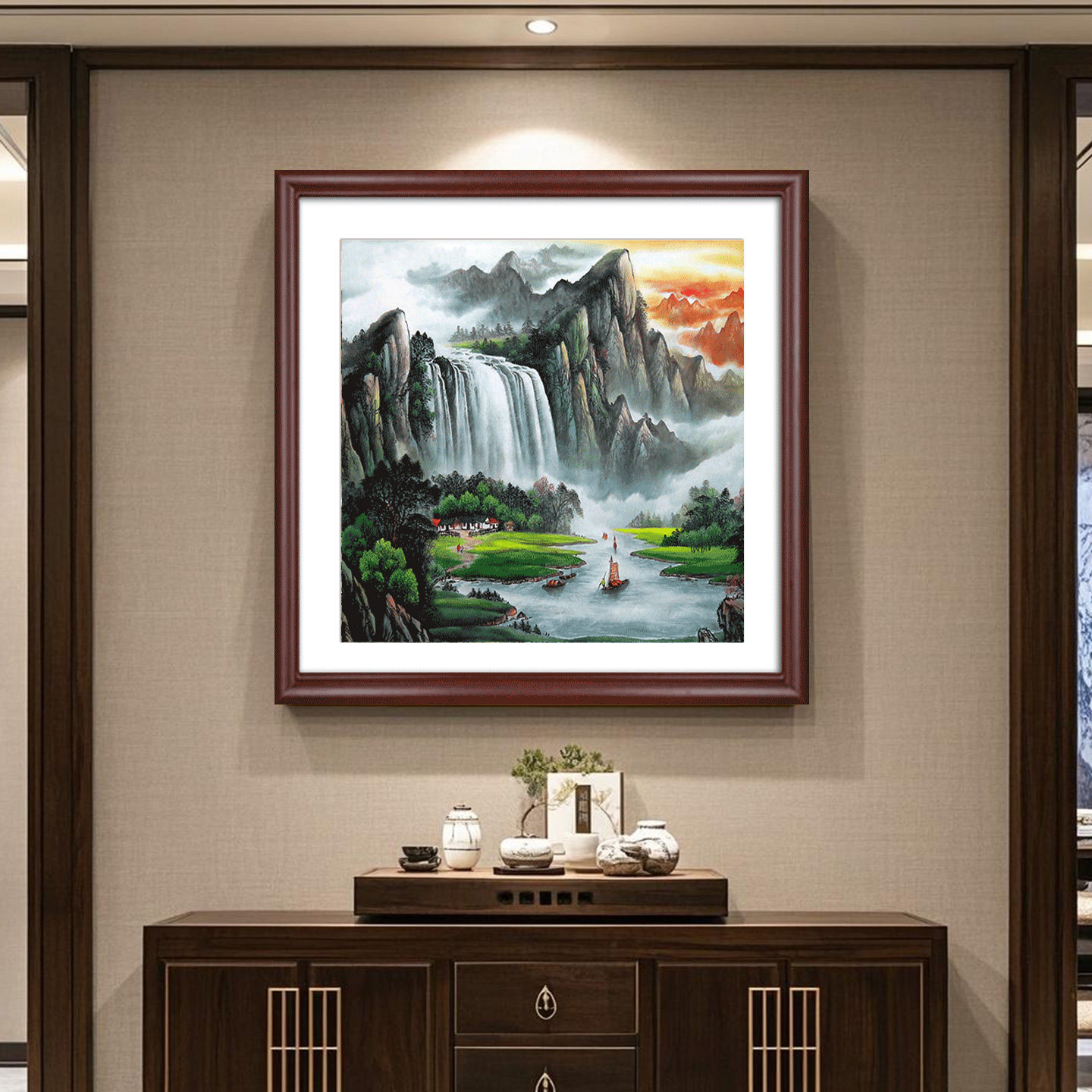 山水装饰画泰山日出壁画办公室字画客厅背景墙挂画玄关风景靠山图
