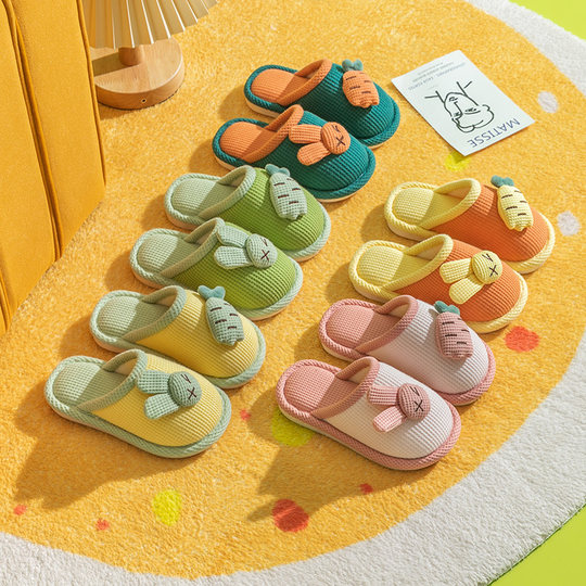 Children's linen slippers cartoon cute autumn and winter