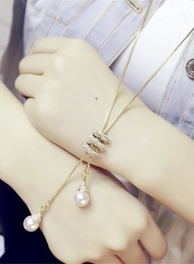 2017 women sweater necklace pendant set auger tassel珍珠项链