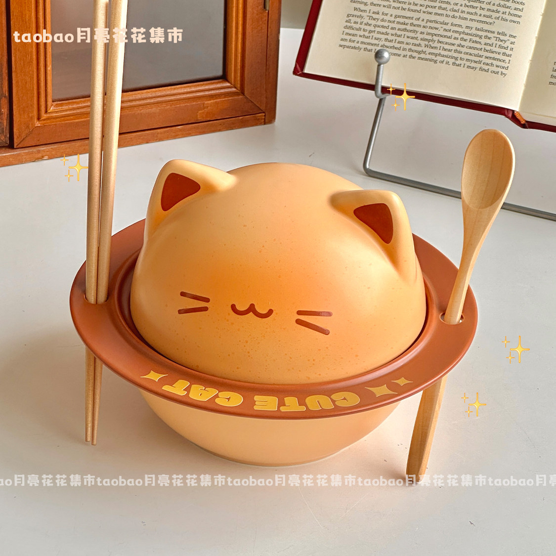 可爱烤面包小猫泡面碗陶瓷带盖高颜值大容量面碗家用宿舍生日礼物