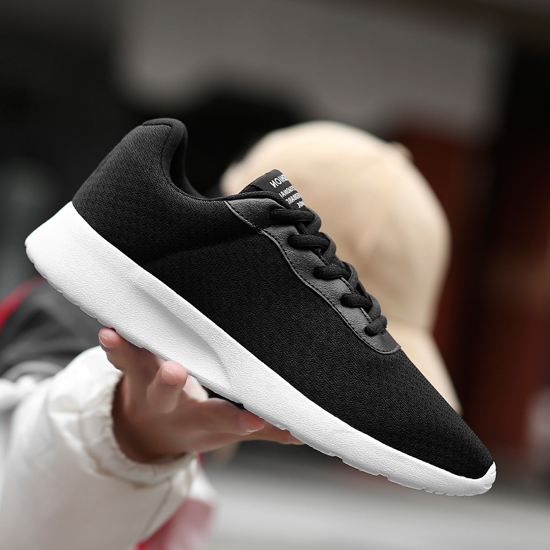 秋季特大码纯黑底运动鞋45透气46网面47跑步鞋48加大号全黑色男鞋 - 图1