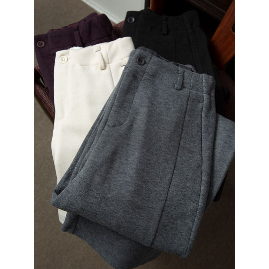 丝艺 高品质含桑蚕丝/山羊绒气质垂感阔腿裤毛呢女裤直筒裤休闲裤