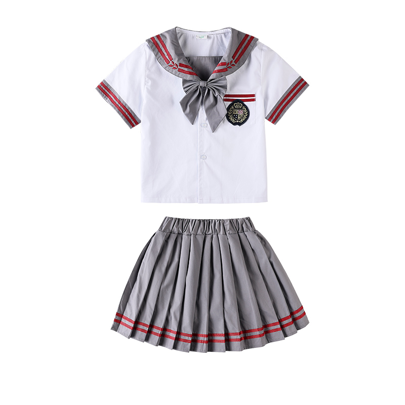 小学生夏季纯棉短袖校服套装幼儿园服夏天套裙合唱服儿童韩版衬衫