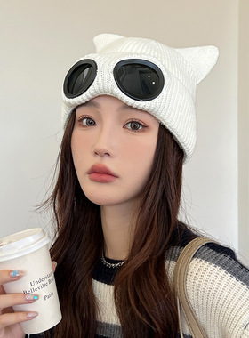 飞行员墨镜毛线帽子加绒针