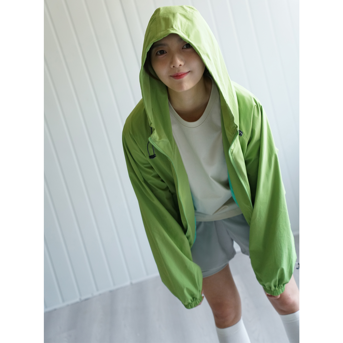 NBN 连帽薄绒内衬防风外套秋季纯色百搭复古户外冲锋衣夹克情侣女 - 图0