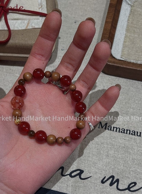 925银手链 【鸿光初起】复古百搭红色简约弹力串珠手链