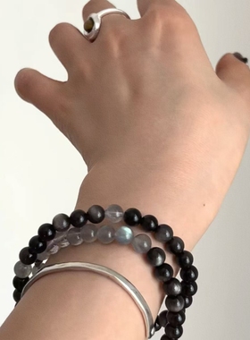 925银手链 JIUJIU【黑色月光】双圈水晶手串