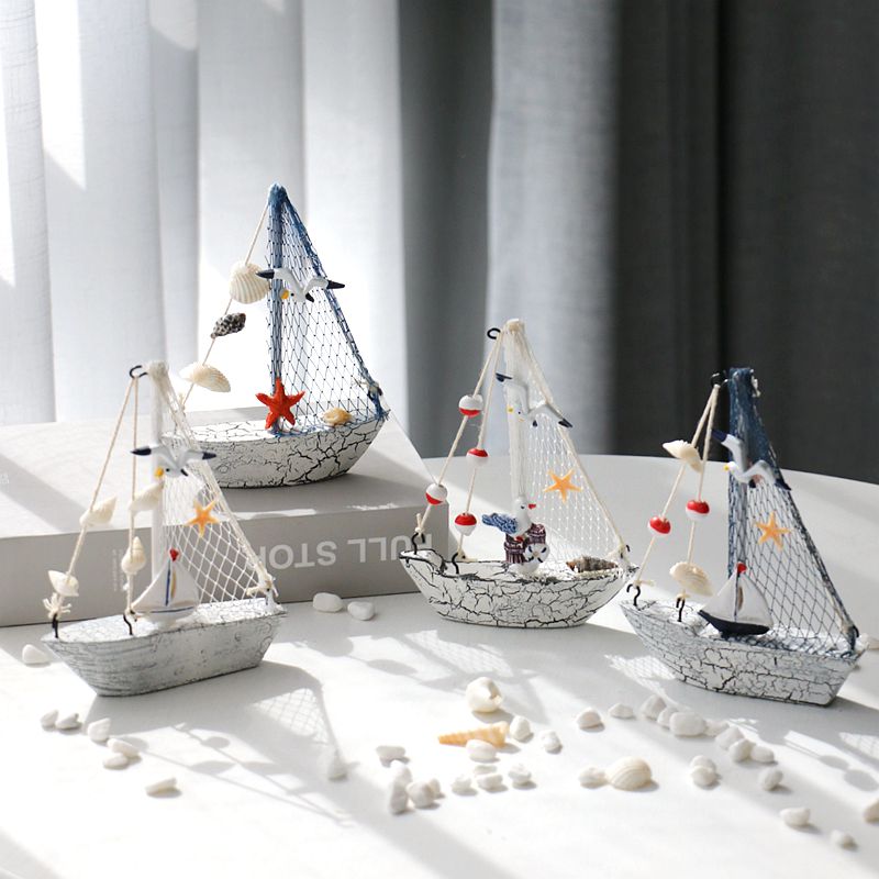 地中海迷你帆船模型小木船桌面装饰摆件拍照道具海边旅游纪念品 - 图1
