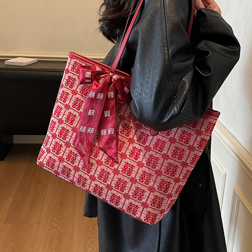 2025新款结婚喜字包包红色大容量手提包新中式喜婆婆妈妈伴手礼袋 - 图0
