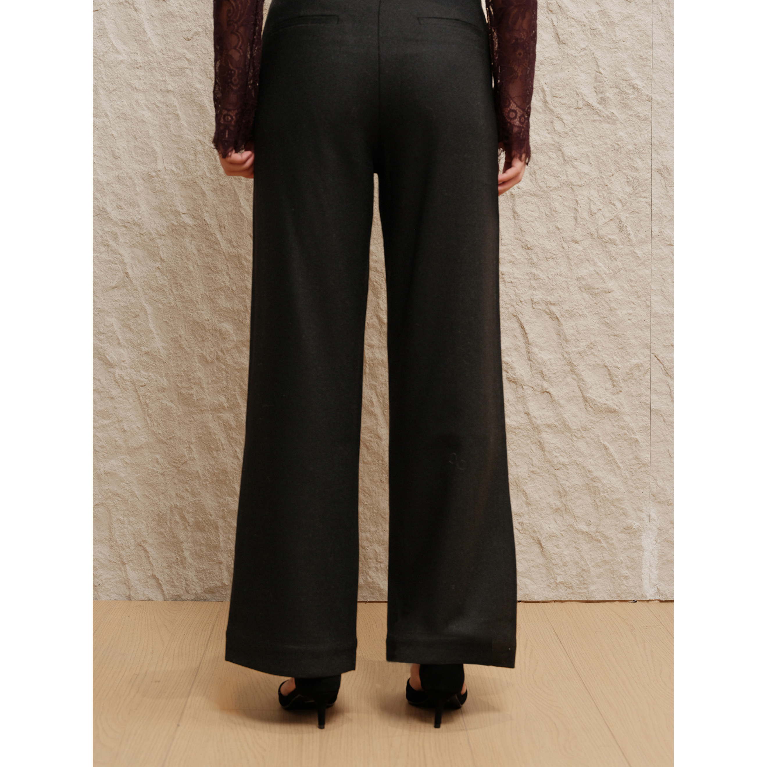 芝美日禾 显瘦奢品100%羊毛后松紧弹力腰黑色西装裤阔腿裤女,淘宝优惠券,粉丝福利购,淘宝优惠卷