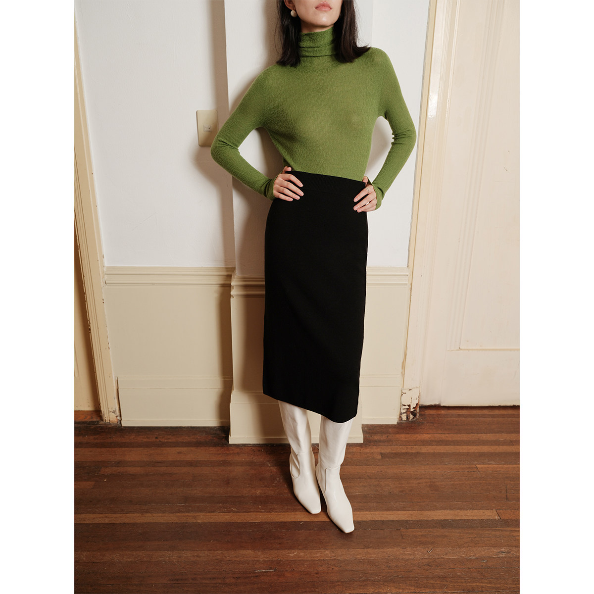 芝美日禾 高克重羊毛包臀半身裙直筒修身高弹力中长款黑色通勤,淘宝优惠券,粉丝福利购,淘宝优惠卷