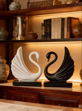现代简约黑白天鹅装饰摆件