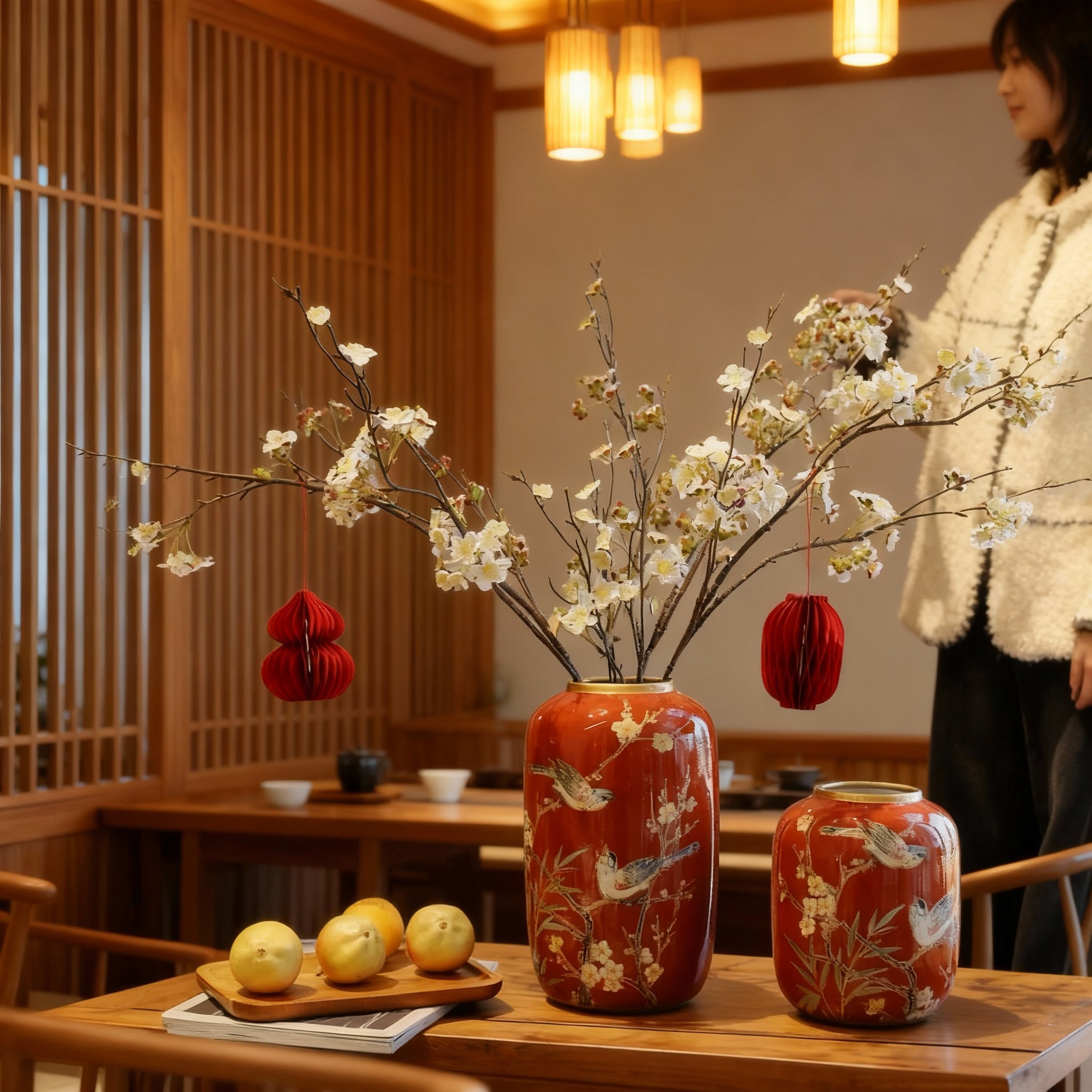 中国风陶瓷花瓶梅花喜鹊图案红色喜庆摆件家居装饰国学收藏,淘宝优惠券,粉丝福利购,淘宝优惠卷