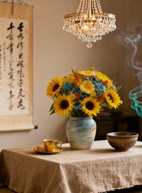 向日葵花束陶瓷花瓶家居装饰摆件