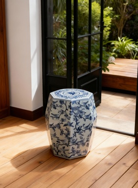 新中式青花瓷八角花瓶花鸟摆件