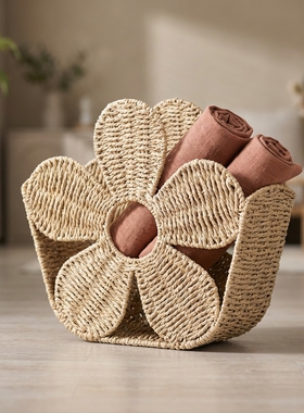 2024新款森系草编花朵手提包