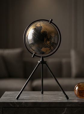 复古世界地球仪金属三脚架摆件