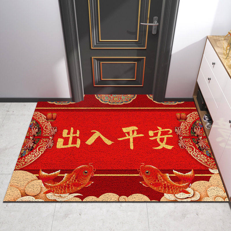 新款大红福红色入户门垫丝圈进门地垫门厅出入平安新年垫子玄关口_虎窝淘