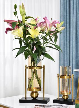 热销欧式器样板间轻奢家居装饰工艺品摆件美式创意仿真插花玻璃花