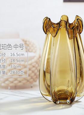 轻奢创意高档花朵厚重造型琉璃花瓶摆件客厅插花北欧现代简约水养