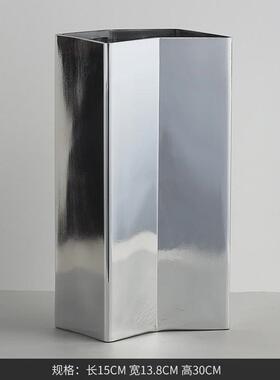 博西轻奢电镀几何直筒玻璃花瓶摆件家居家居客厅样板间装饰品
