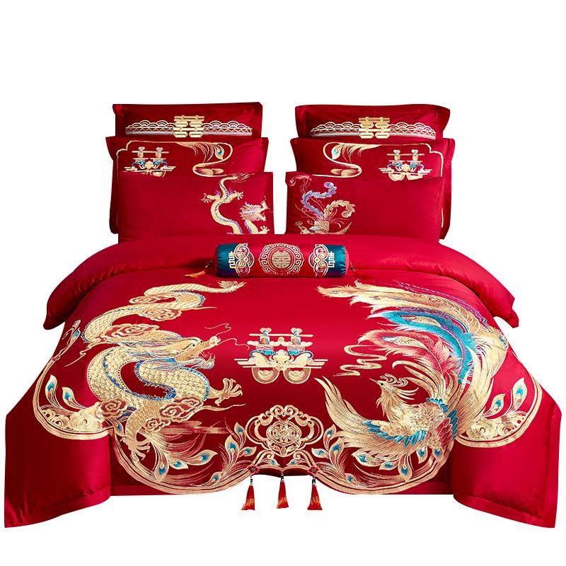 新婚庆四件套大红全棉刺绣结婚房嫁喜被龙凤纯棉六十件套床上用品,淘宝优惠券,粉丝福利购,淘宝优惠卷
