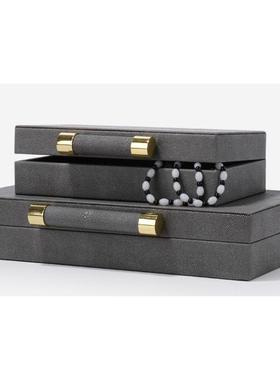 新中式样板房装饰软装衣帽间家居盒工艺品摆件收纳盒皮革盒储物盒