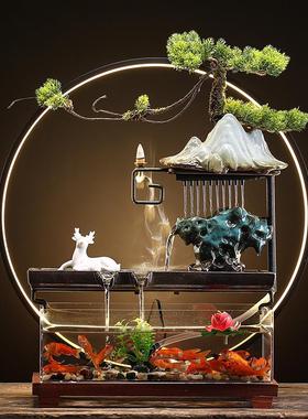 创意假山陶瓷循环流水器鱼缸景观办公室客厅装饰桌面摆件开业礼品
