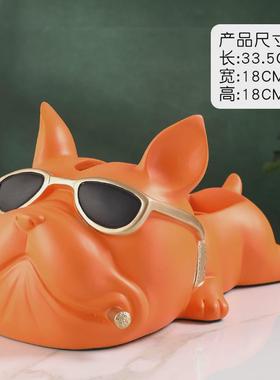 轻奢高档纸巾盒客厅抽纸遥控器收纳盒家用茶几餐桌北欧可爱狗摆件