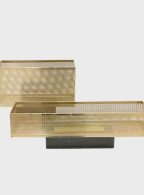 网格式现代简约金属底座金属长方形花器摆件样板房软装售楼处饰品