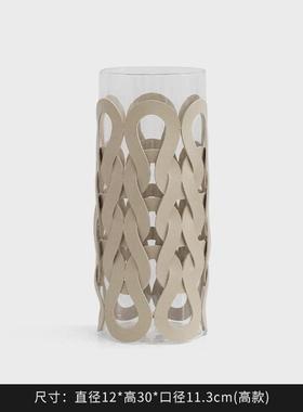 北欧家居高级感手工编织花瓶透明现代简约水培花器玻璃花插摆件